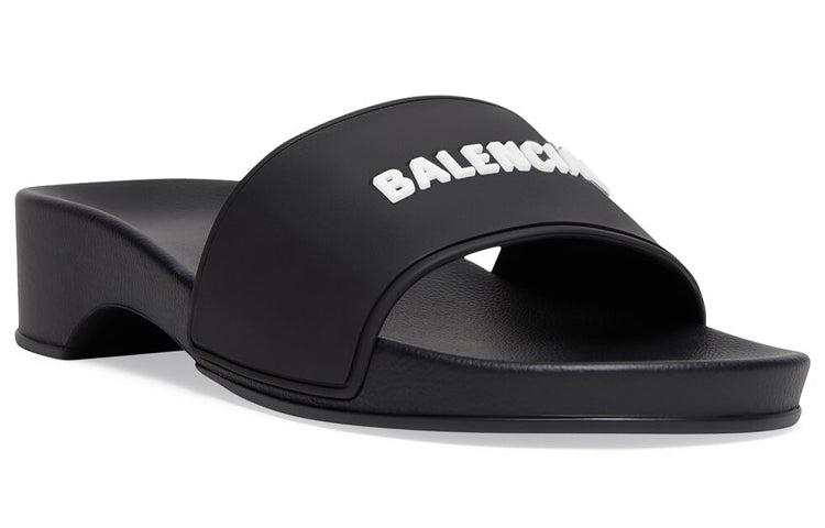 (WMNS) Balenciaga Logo Pool Clog Slides 'Black Rubber' 707094W1S9M1090