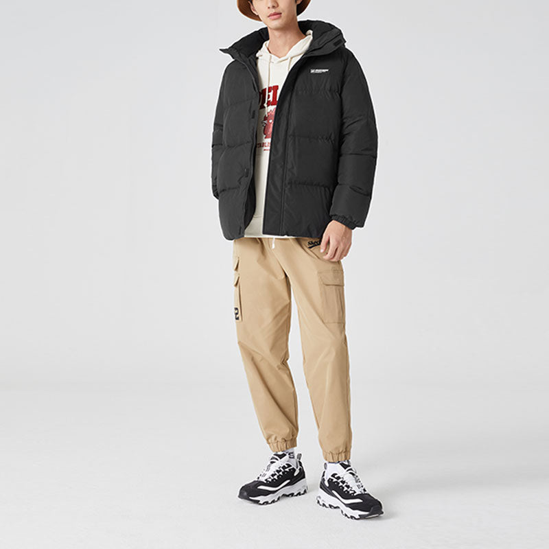Skechers Letter Logo Printed Hooded Short Down Jacket 'Black White' L422M097-0018
