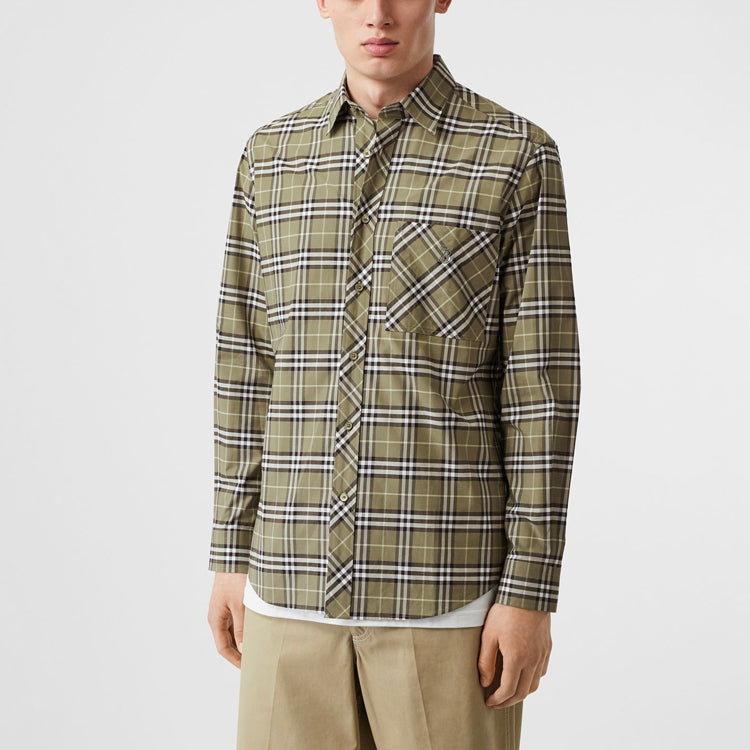 Burberry Check Long Sleeve Shirt Male Green 80175631