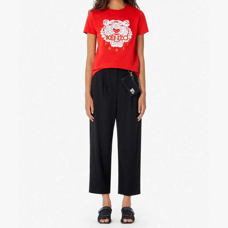 KENZO Tiger Head Alphabet Logo Printing Cotton Short Sleeve Red FA5-2TS7214W5-21