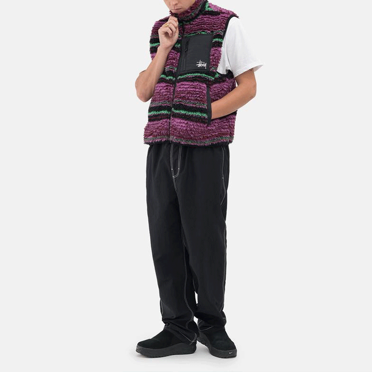 Stussy Striped Sherpa Vest 'Grape' 118468