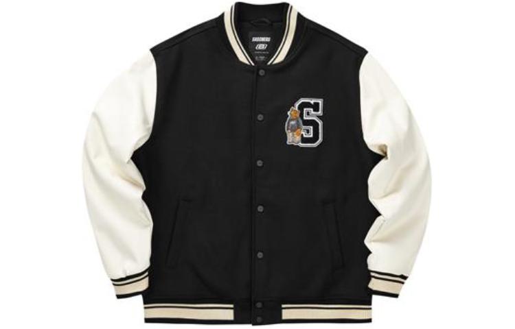 Skechers Letter Printed Baseball Jacket 'Tan White Black' L422M043