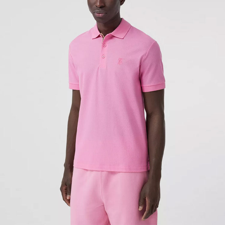 Men's Burberry SS21 Logo Mesh Cotton Short Sleeve Polo Shirt Pink 80427561