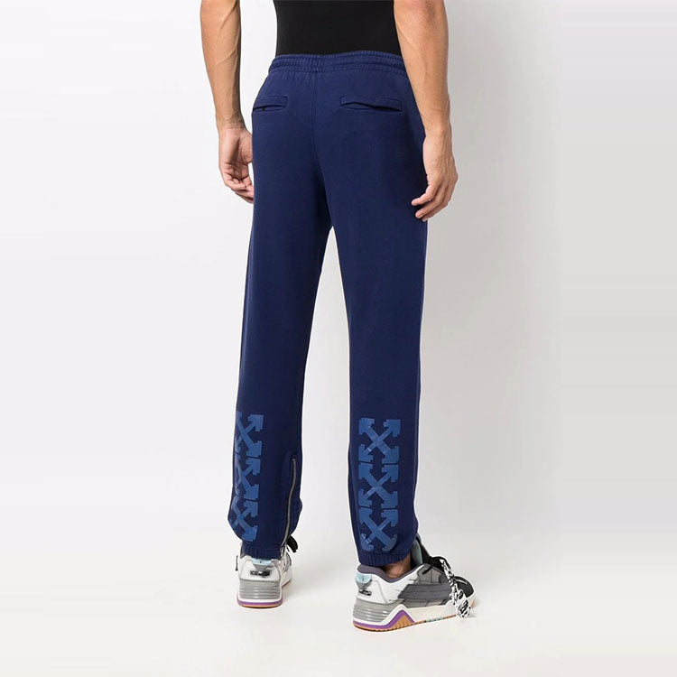 Men's Off-White Arrow Pattern Solid Color Bundle Feet Sports Pants/Trousers/Joggers Blue OMCH042F21FLE0024545