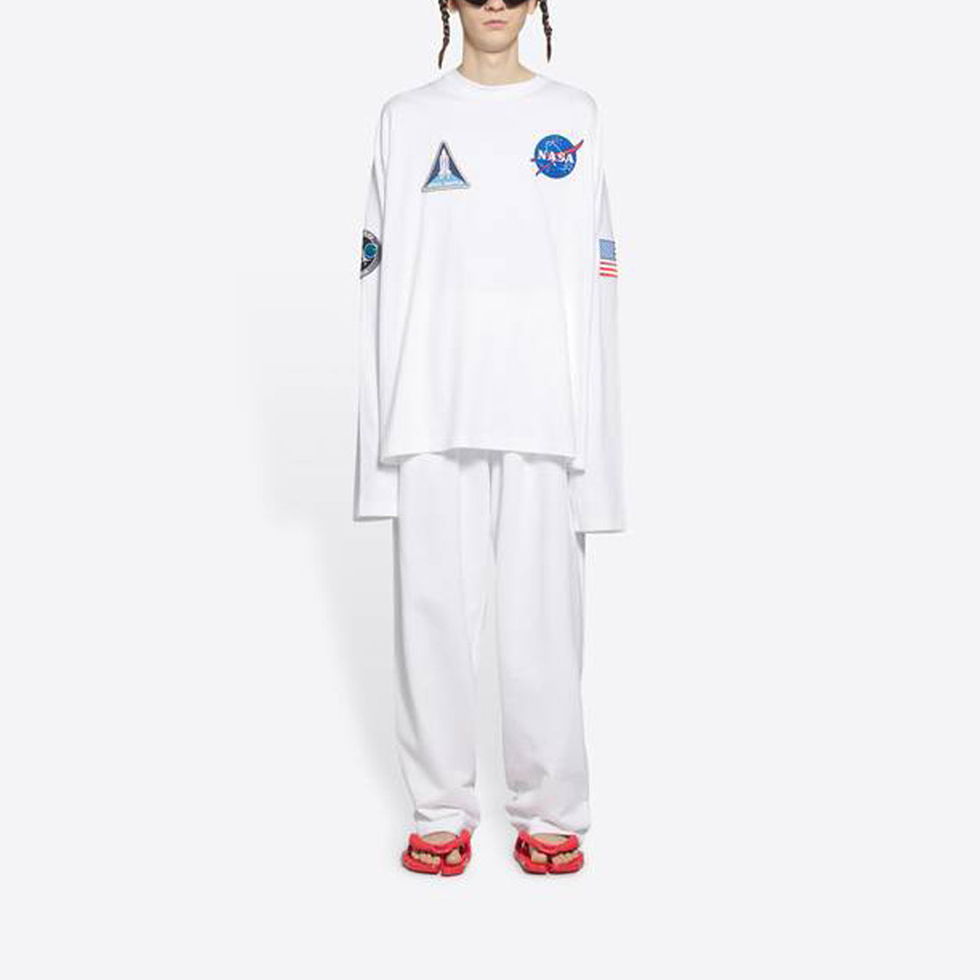 Men's Balenciaga x NASA Crossover Space Printing Long Sleeves Round Neck Long Sleeves White 662496TKVD79040