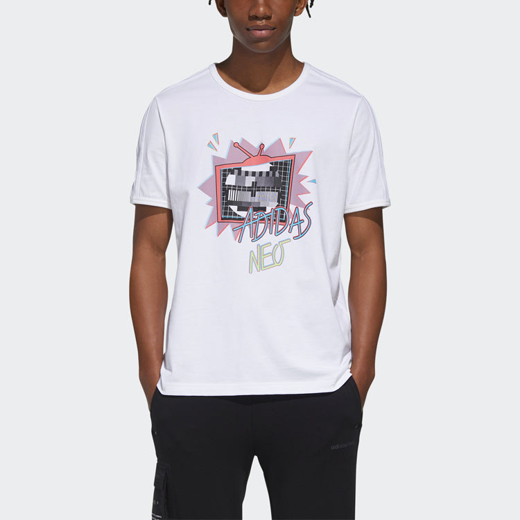 adidas neo Funny Printing Sports Round Neck Short Sleeve White GM2343