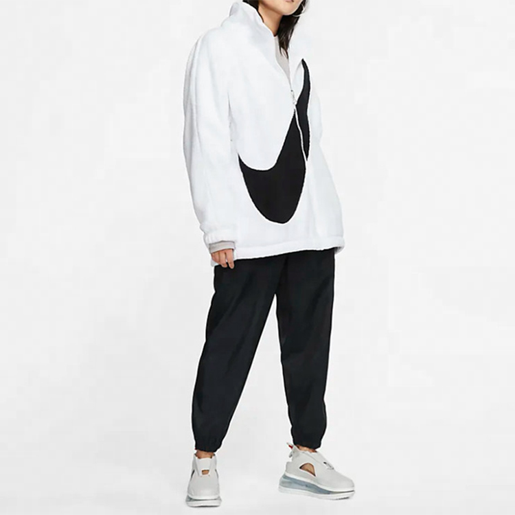 (WMNS) Nike Big Swoosh Fleece Jacket 'White Black' CZ4064-100