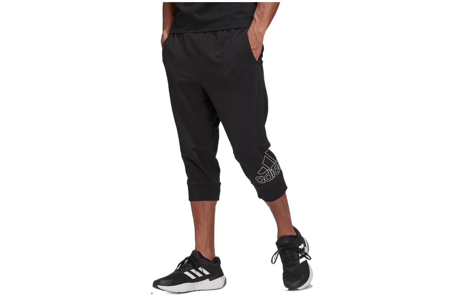 Men's adidas Solid Color Pants Logo Casual Sports Pants/Trousers/Joggers Black HE1827