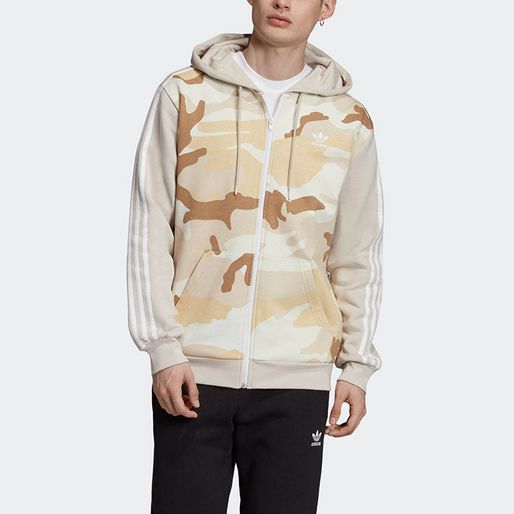 adidas originals Athleisure Casual Sports Camouflage Splicing Hooded Jacket Beige ED7072
