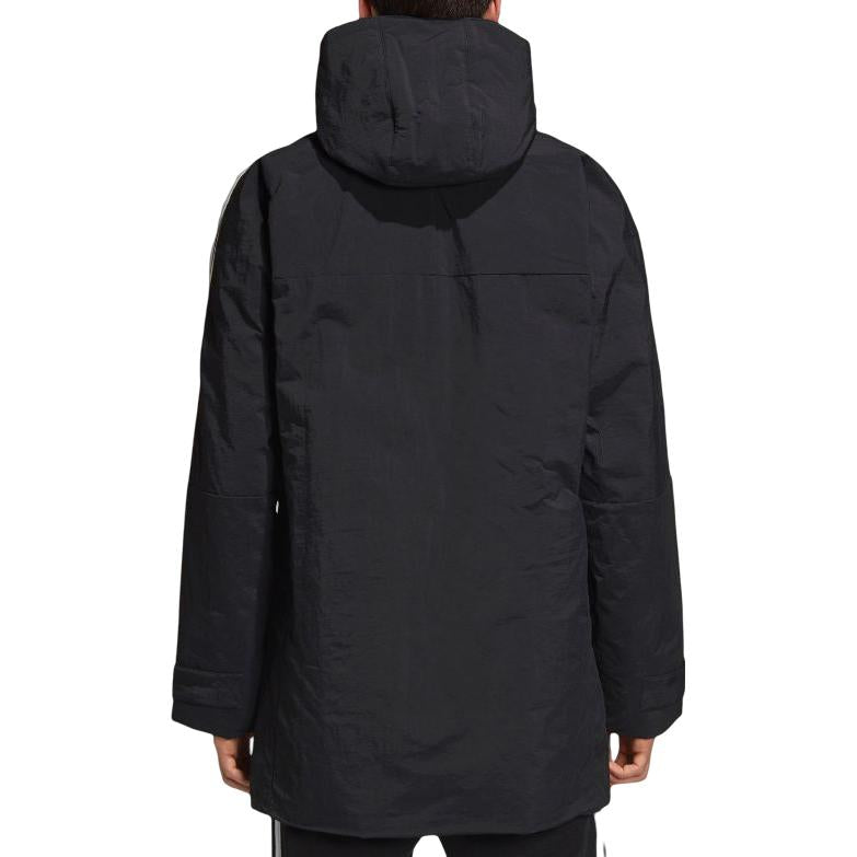 Men's adidas originals Side Logo Printing Zipper Hooded Down Jacket Black DH5024