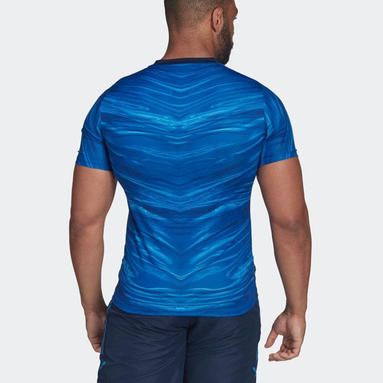 Men's adidas Water Ripple Pattern Printing Round Neck Pullover Short Sleeve Japanese Version Blue T-Shirt H58522