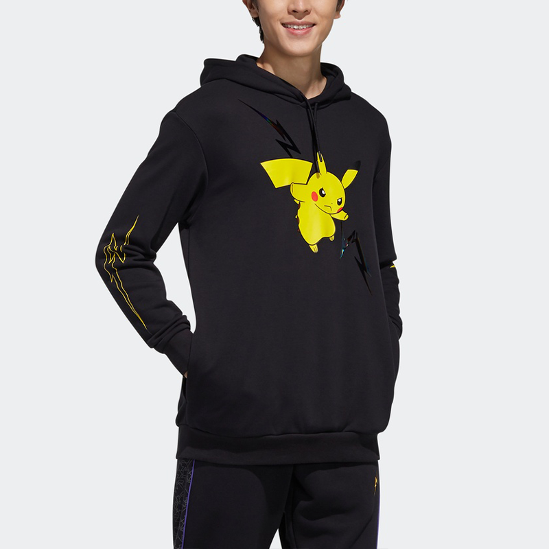 adidas neo M PKMN Pikachu Pattern Printing hooded Drawstring Black FU3923