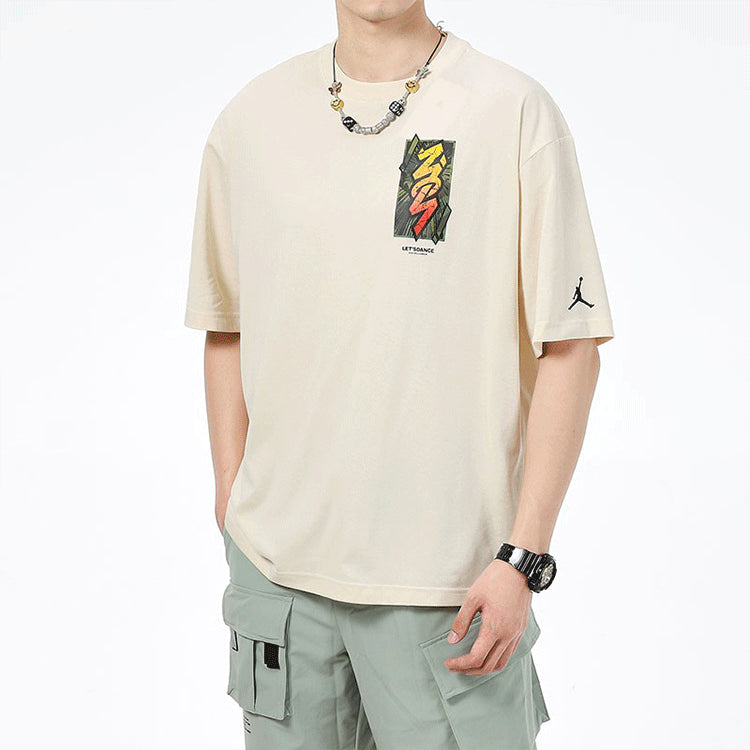 Men's Jordan Dri-FIT Zion Basketball Sports Printing Knit Round Neck Short Sleeve Creamy White T-Shirt DH0593-234