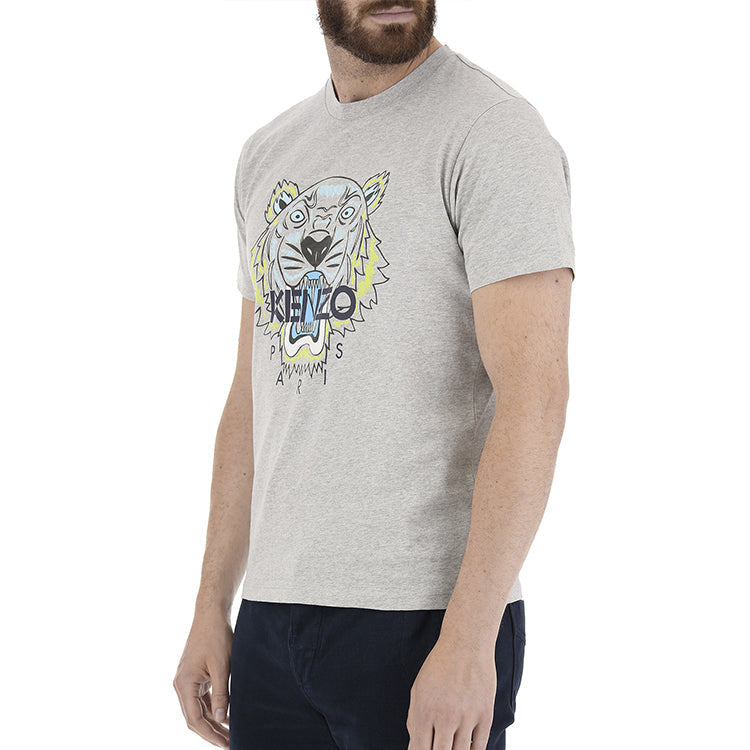 Men's KENZO Multi-Color Printing Tiger Head Pattern Short Sleeve Gray 5TS050-4YA-94