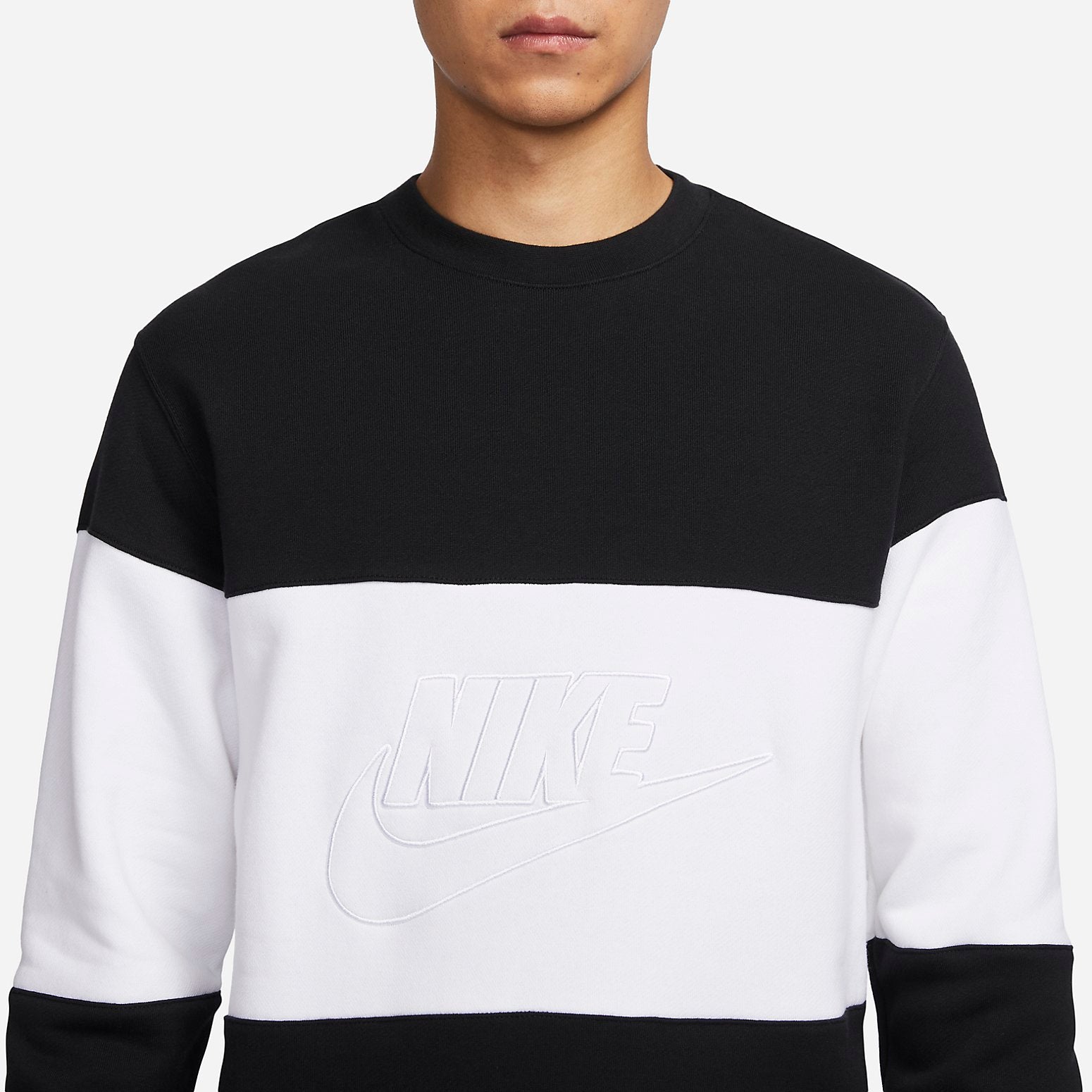 Nike Club+ French Terry Crew Neck Sweatshirt 'Black White' FB7849-010
