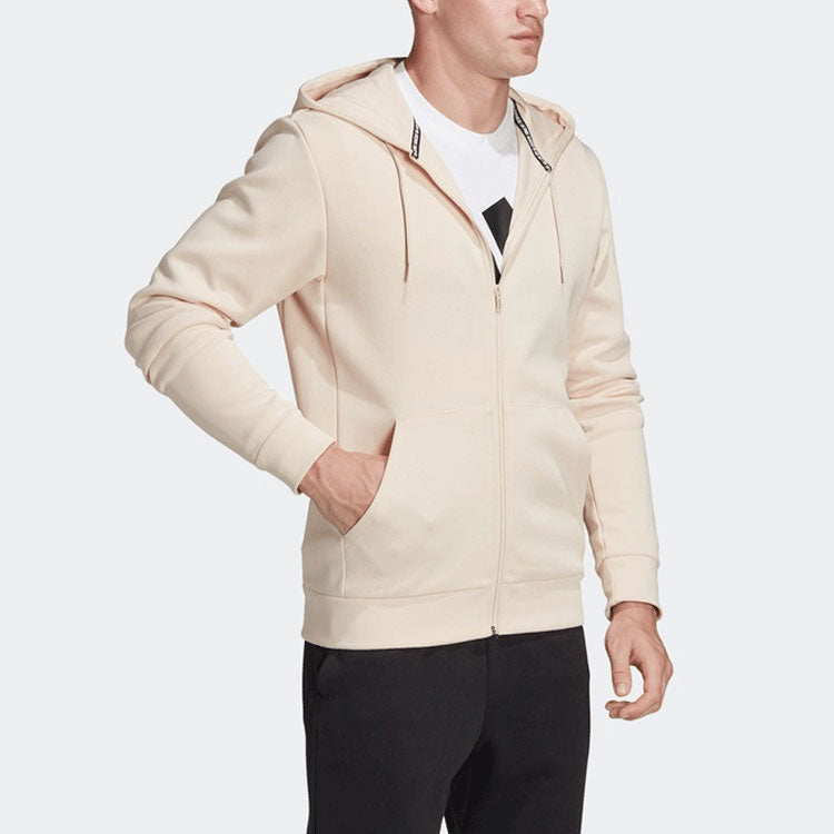 Men's adidas Logo Printing Zipper Hooded Jacket Hemp Color EB5273