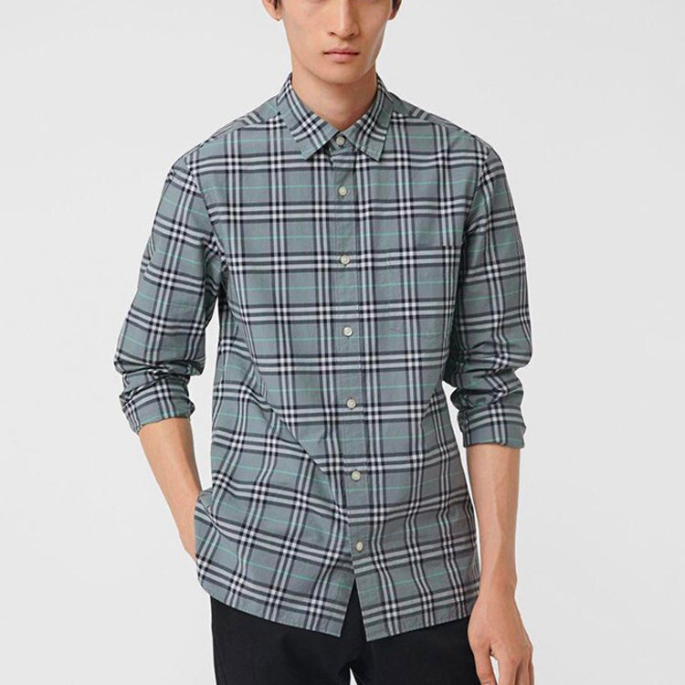 Men's Burberry Plaid Long Sleeves Shirt Blue Gray 80032831