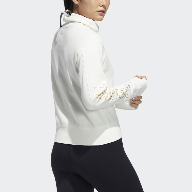 (WMNS) adidas Terrex CNY Pad Jkt Pattern Printing High Collar Sports Pullover White Hoodie HE7316