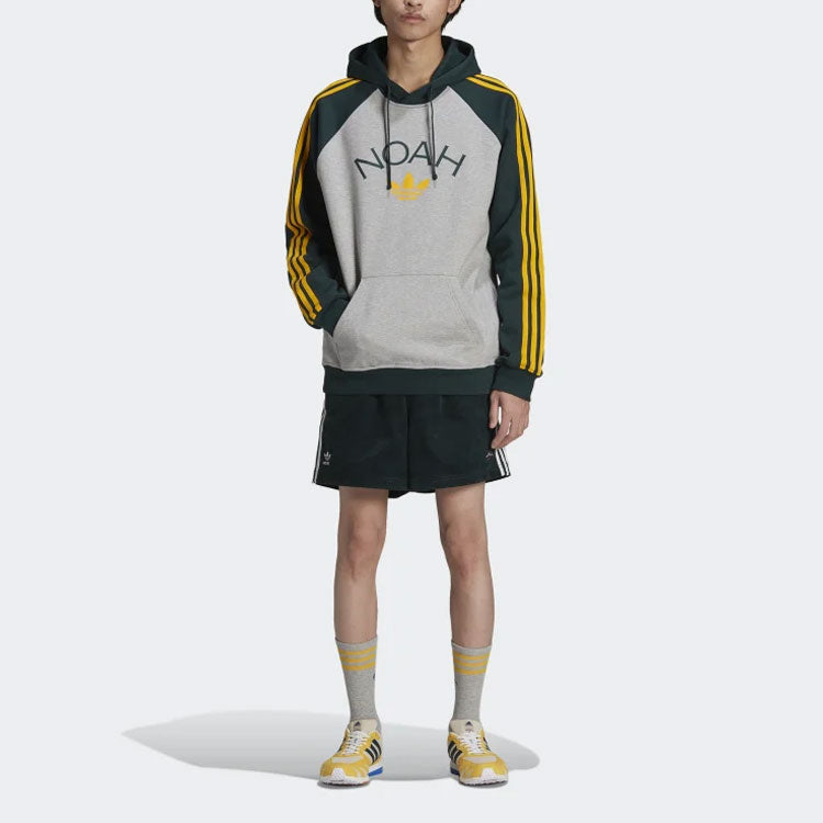 Men's adidas originals x NOAH Crossover 3-stripes Logo Printing Colorblock Pullover Green HC4305