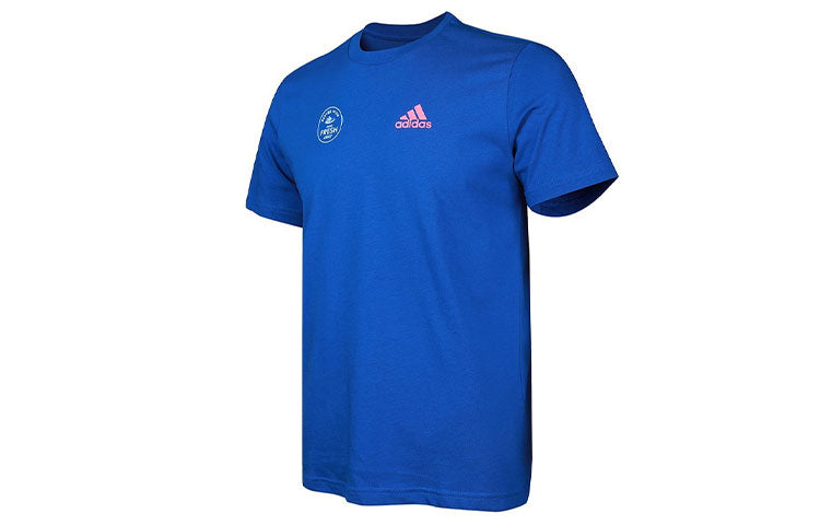 Men's adidas Printing Round Neck Casual Sports Short Sleeve Blue T-Shirt GE4666