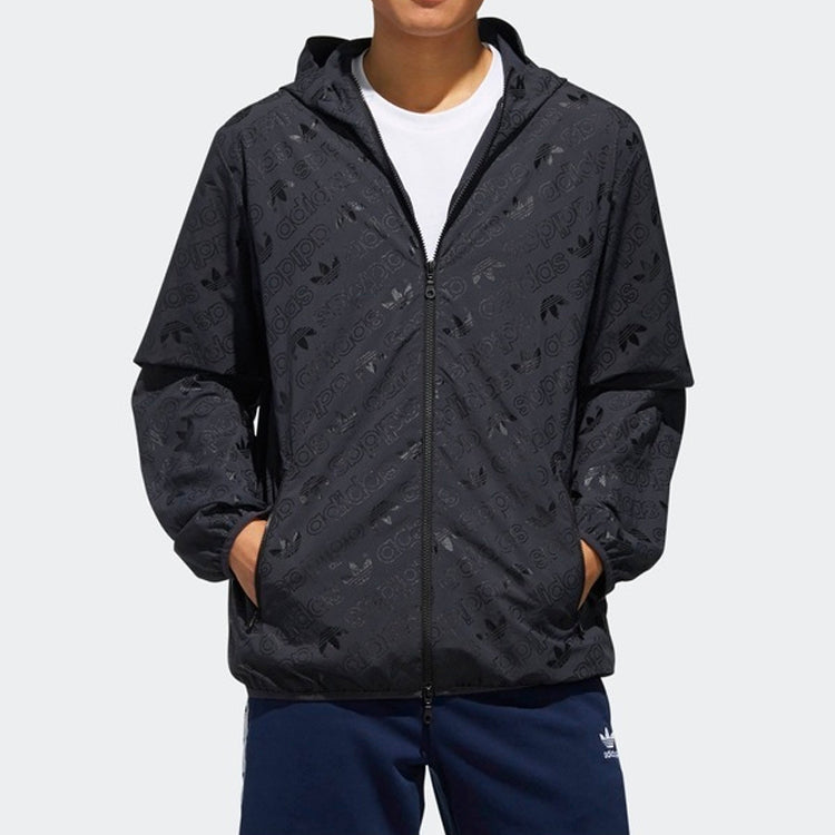 adidas originals Full Print logo Casual Hooded Jacket Gray EB4071