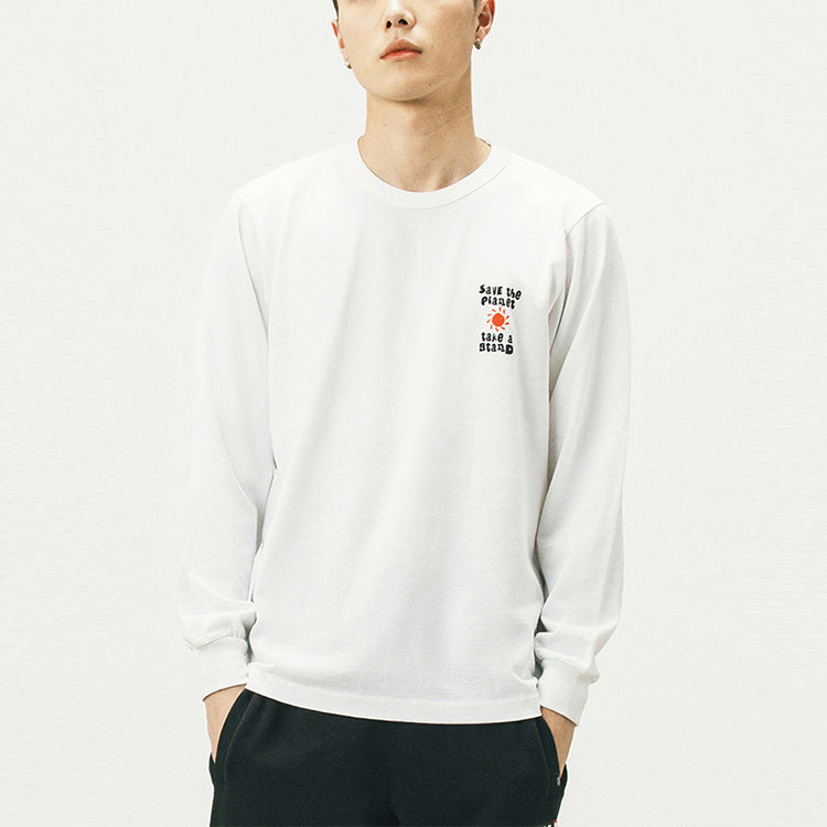 Men's Vans Earth Pattern Printing Round Neck Long Sleeves White T-Shirt VN0A5E870VW