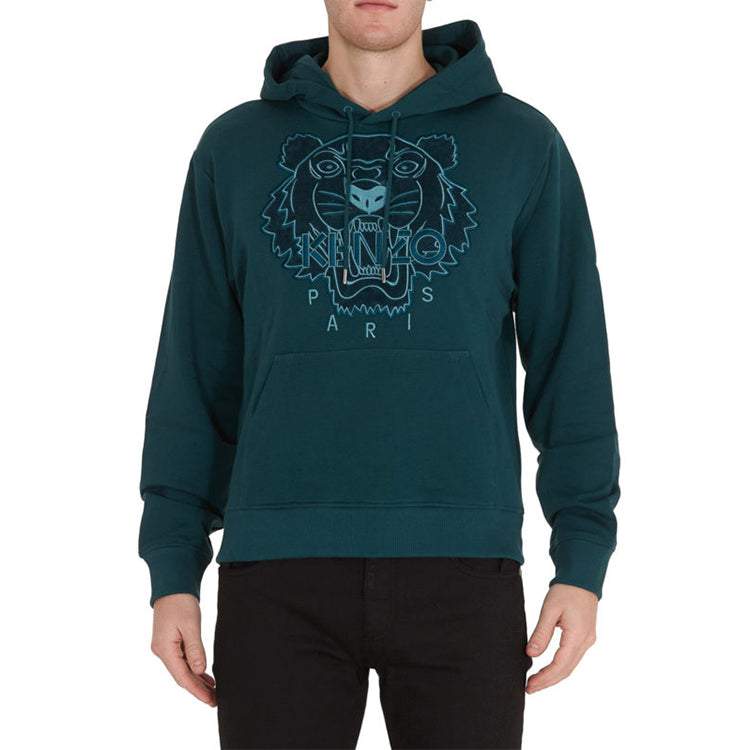 Men's KENZO Tiger Head Embroidered Cotton hooded Long Sleeves Sports Green FA65SW3104XJ-73