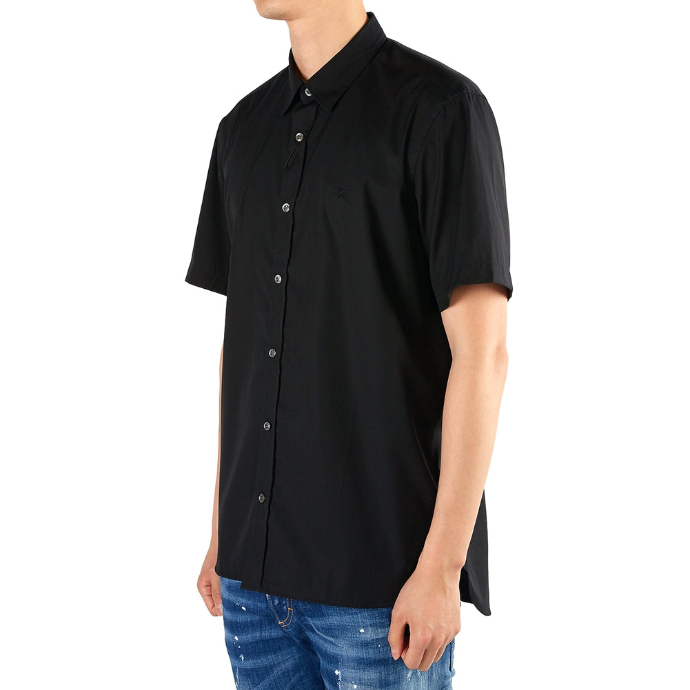 Burberry SS21 Knight Embroidered Short Sleeve Shirt For Men Black 80030791