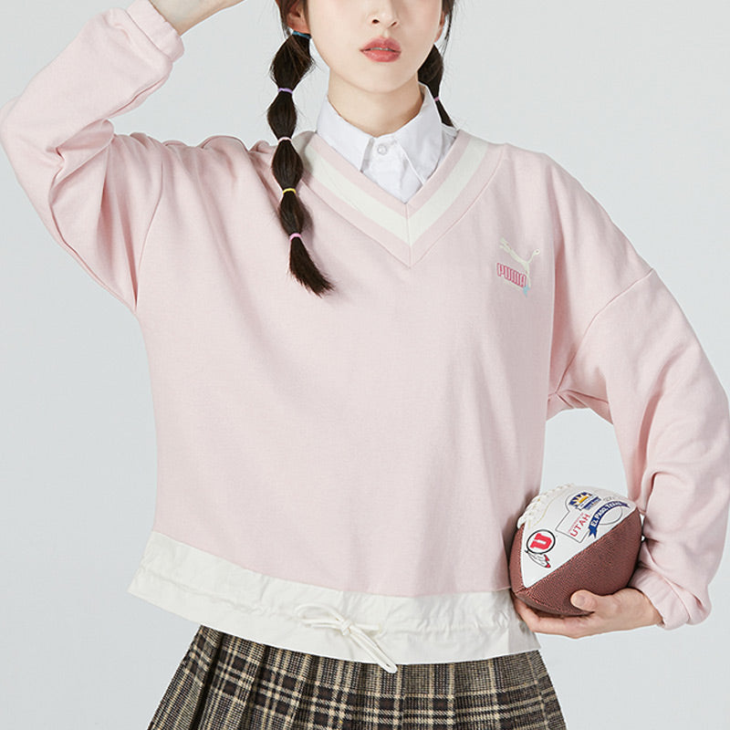 (WMNS) PUMA Logo V neck Sweatshirt 'Pink' 537524-88
