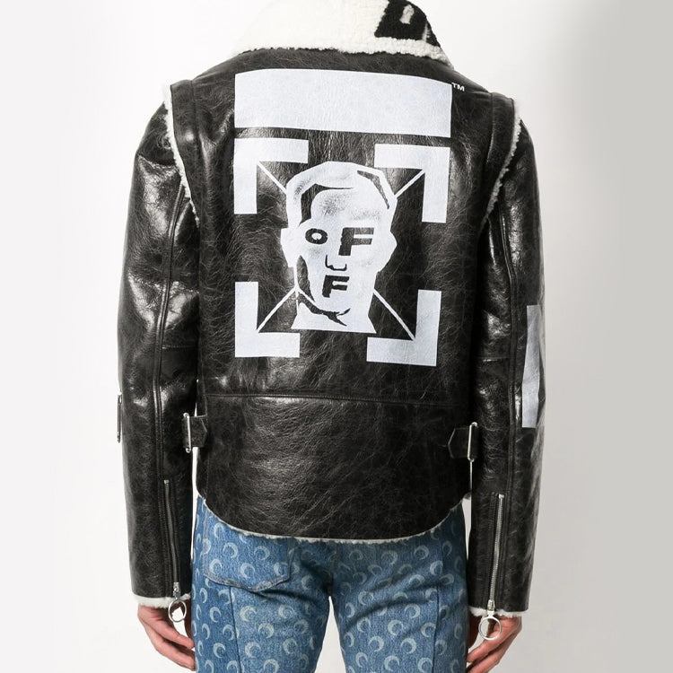 Men's Off-White Arrow Faux Fur Black Jacket OMJA043E20LEA0011001