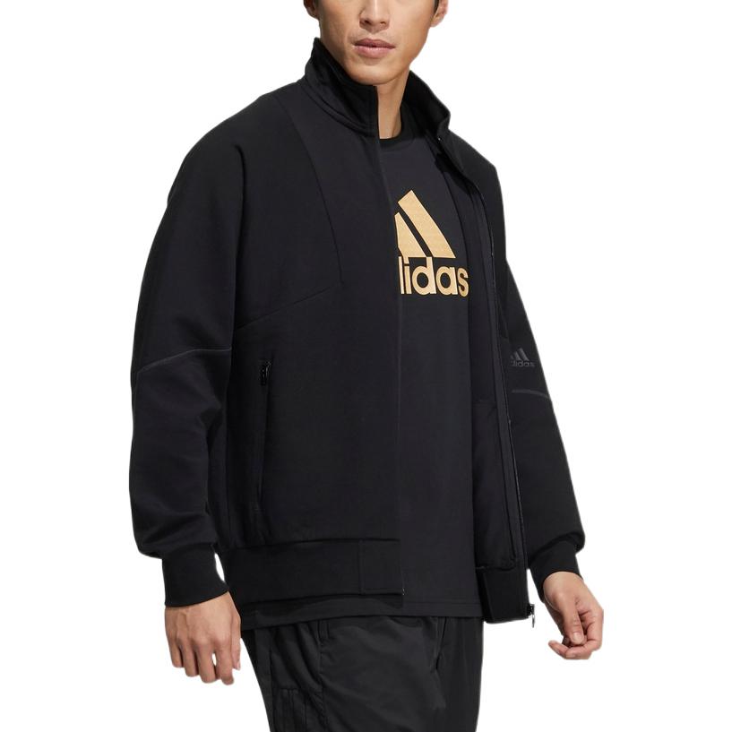 adidas Contrasting Colors Large Logo Zipper Stand Collar Jacket Couple Style Black HE7453