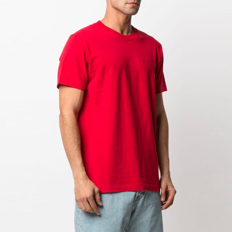 Off-White SS21 Logo Pattern Round Neck Short Sleeve Version Red OMAA027S21JER0042510