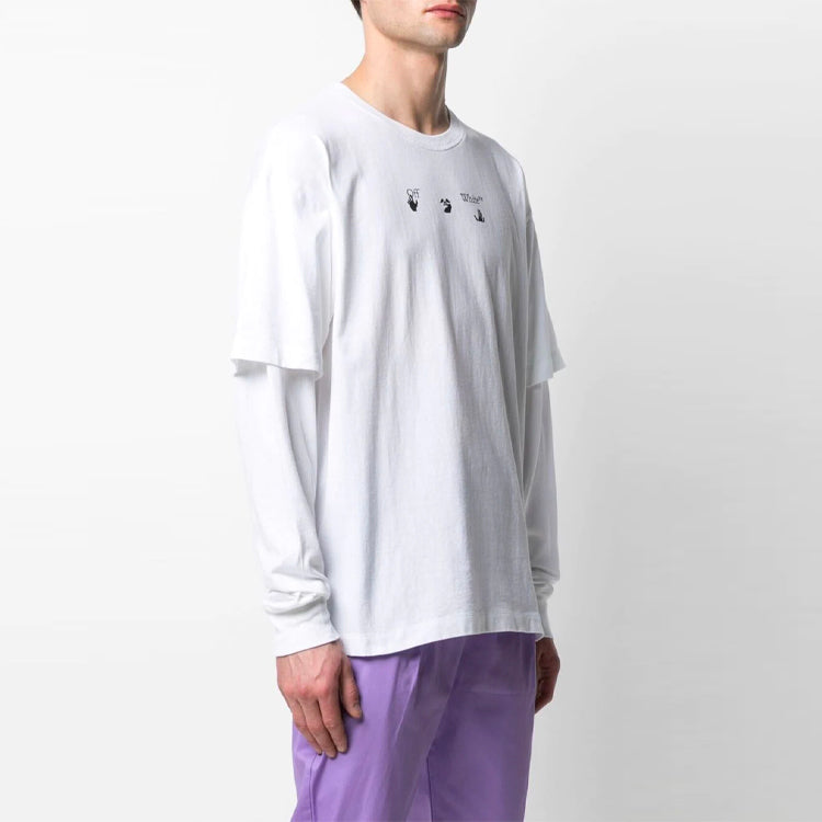 Off-White SS21 Logo Rear Pattern Printing Round Neck Long Sleeves Ordinary Version White OMAB022S21JER0010145