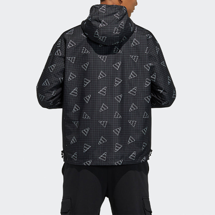 adidas Full Print Sports Loose Hooded Jacket Black GP1825