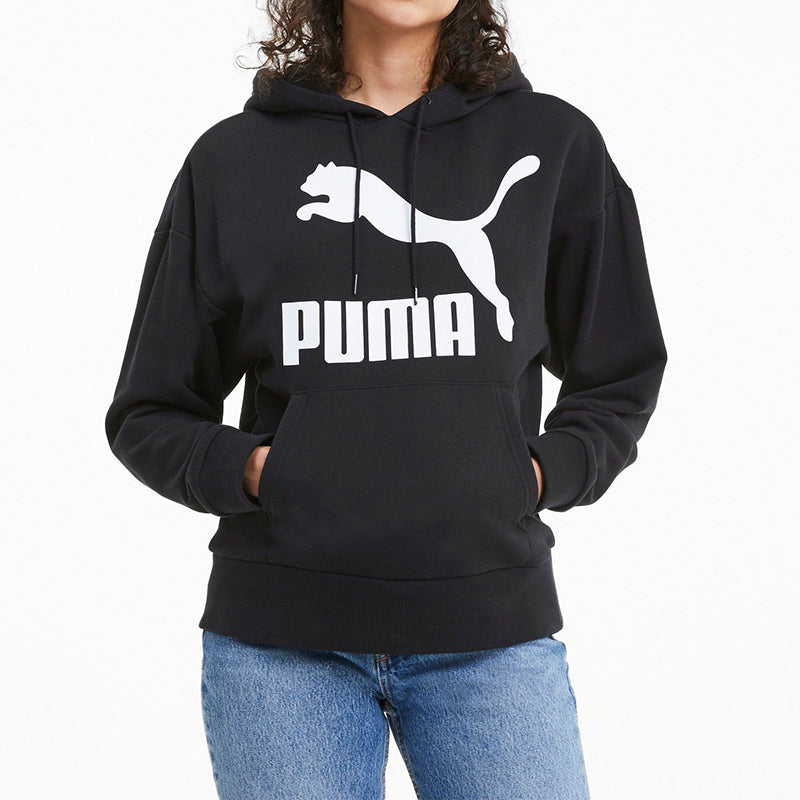 (WMNS) PUMA Classics Logo Printing Hoodie Black 599197-01