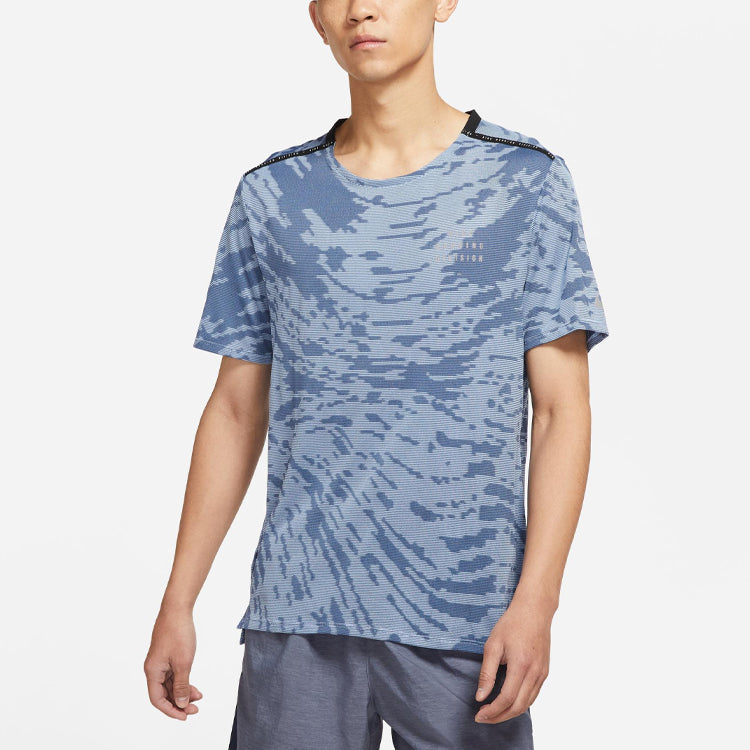 Men's Nike SS22 Printing Round Neck Short Sleeve Light Sea Blue T-Shirt DM4637-548