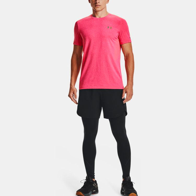 Men's Under Armour Rush Seamless Training Sports Round Neck Short Sleeve Pink Red 1361130-683