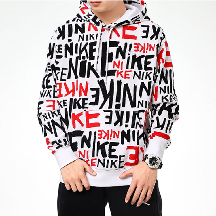 Nike Athleisure Casual Sports Graffiti LOGO Fleece Lined hooded Pullover Printing Colorblock DA0062-657