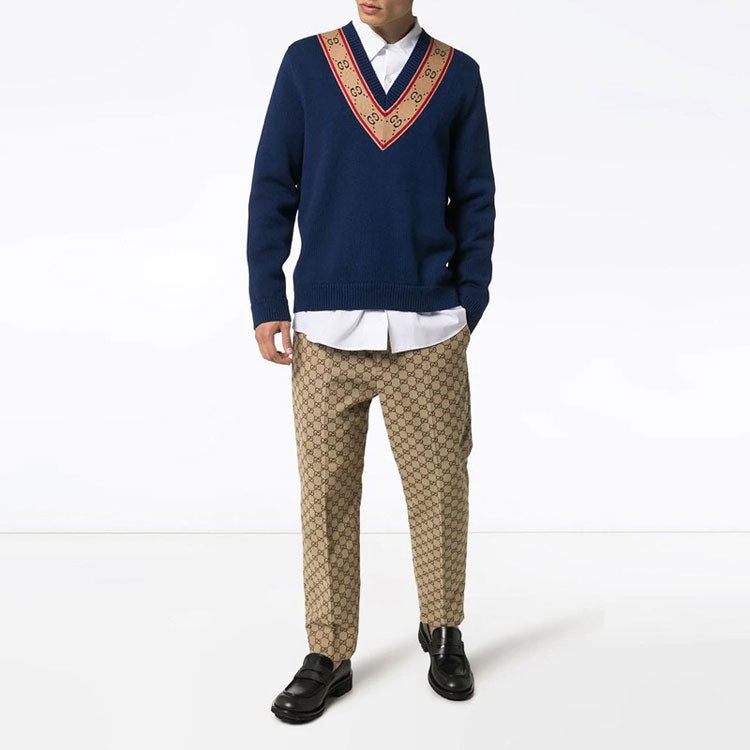 Gucci GG V-neck Wool Sweater 'Blue' 577089-XKAUO-4912