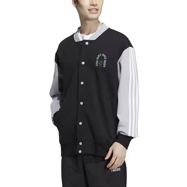 Men's adidas neo Pattern Printing Long Sleeves Jacket Black HM1988