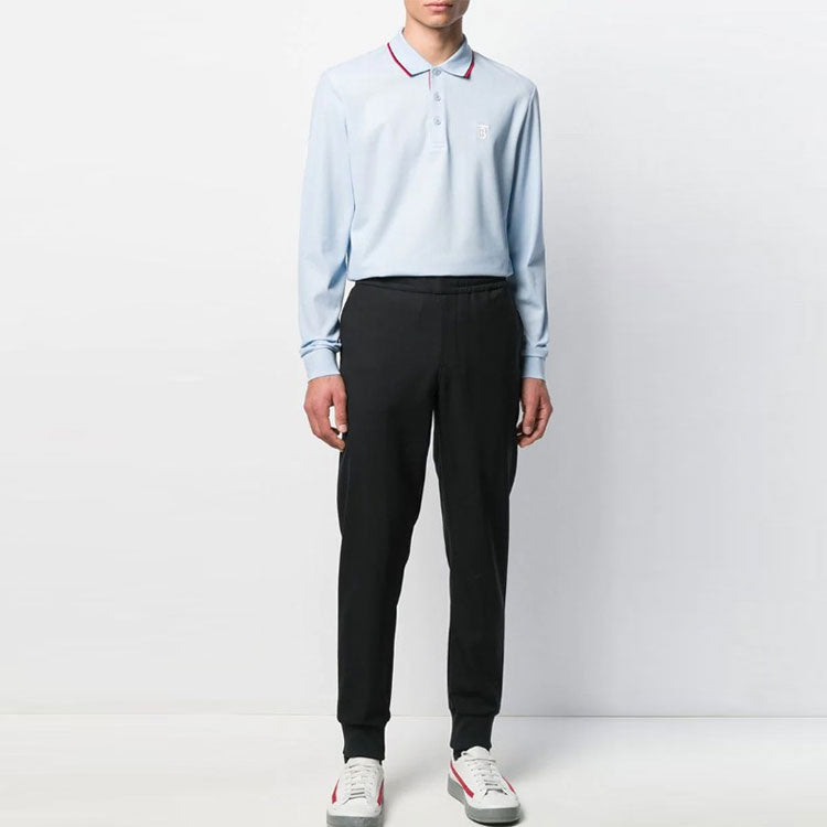 Men's Burberry SS21 TB Long Sleeves Polo Shirt Blue 80192001