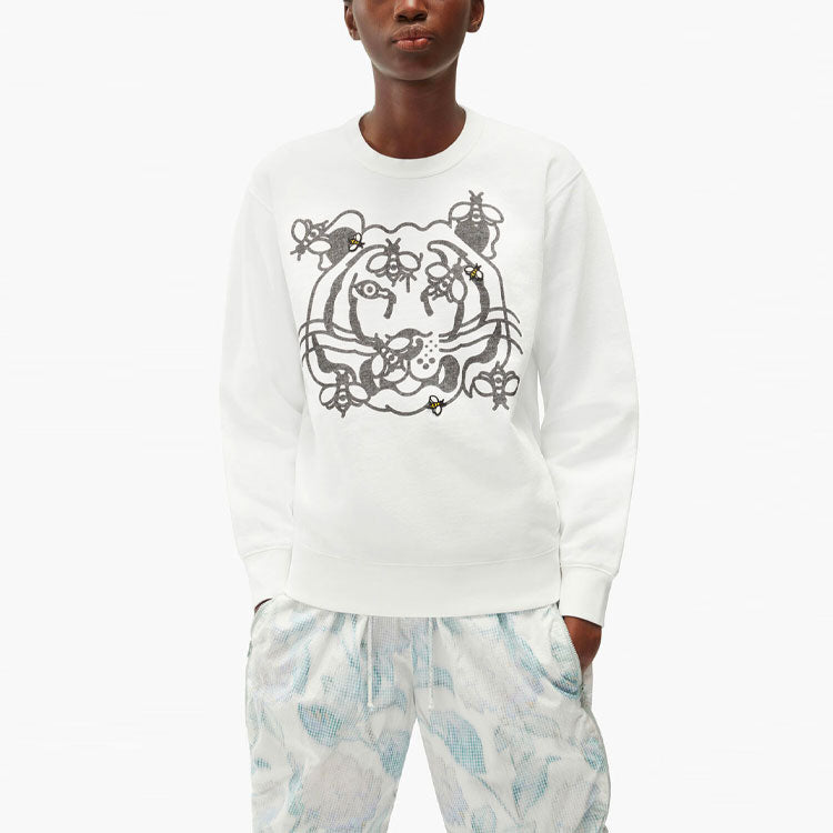 (WMNS) KENZO SS21 Tiger Head Printing Round Neck Long Sleeves White Hoodie FB52SW8294MO-01