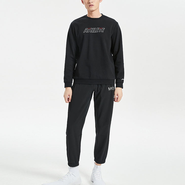 Li-Ning Training Series Alphabet Printing Fleece Lined Stay Warm Round Neck Pullover Black AWDRH31-1
