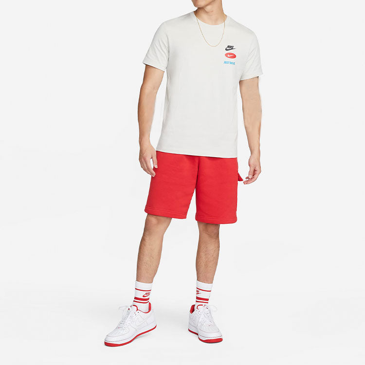 Men's Nike Logo Overlay Printing Round Neck Short Sleeve White T-Shirt DV0645-072