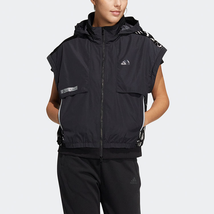 (WMNS) adidas x Transformers Crossover CNY Solid Color Hooded Zipper Splicing Long Sleeves Jacket Black HM7458