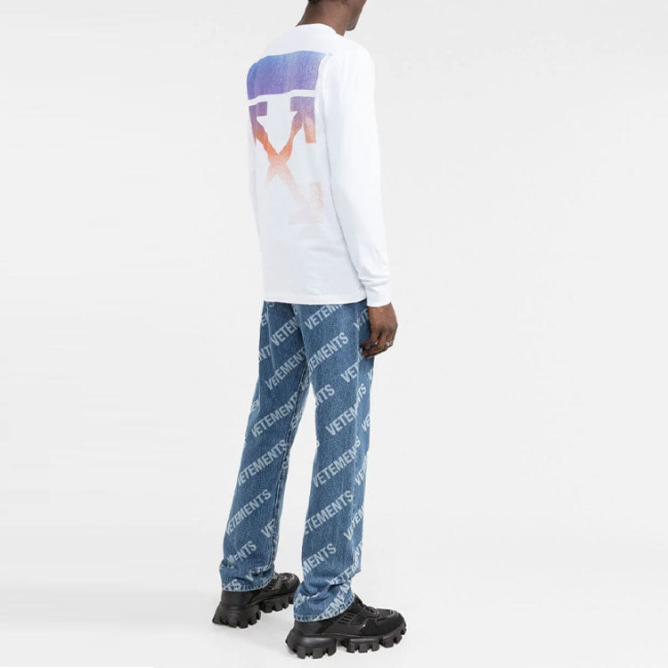 Men's Off-White Logo Arrow Pattern Long Sleeves White T-Shirt OMAB001F21JER0010184