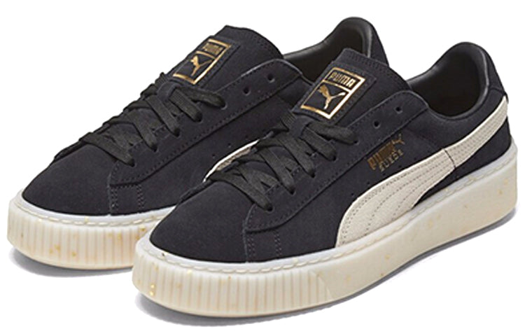 (WMNS) PUMA Suede Platform Black/White/Gold Board Shoes 365621-03