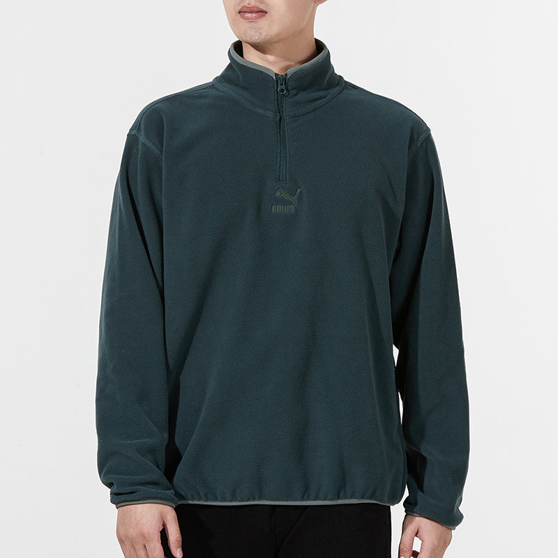 PUMA Classics Polar Fleece Hz Crew Casual Sports Fleece Lined Stand Collar Knit Dark Green 533121-80