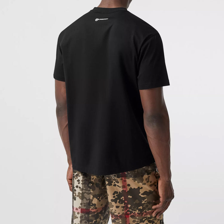Men's Burberry Pattern Printing Cotton Round Neck Short Sleeve Black 80309161