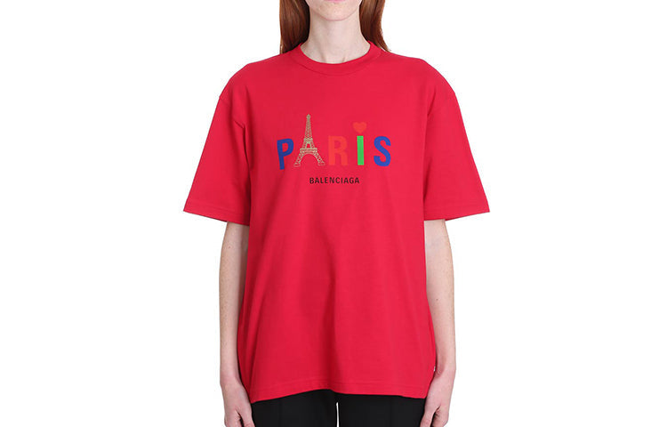 Balenciaga Paris Love Regular T-Shirt Printing Short Sleeve Red 594599TGV435640